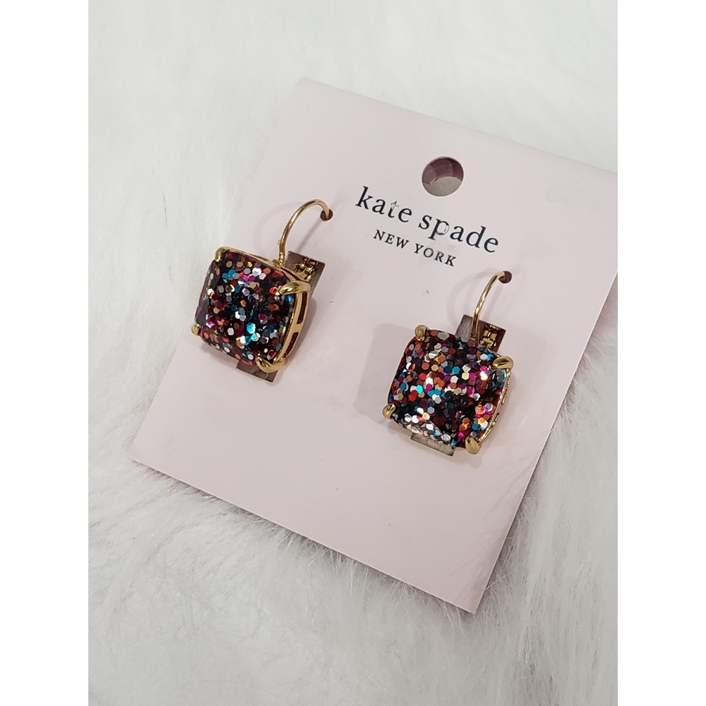 NEW Kate Spade Square Drop Leverback Earrings GLITTER MULTI COLOR CONFETTI